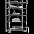 Industrial Bookcase with Metal Frame and Wooden Shelves Stacked Books Decorative Bowls and Storage Box