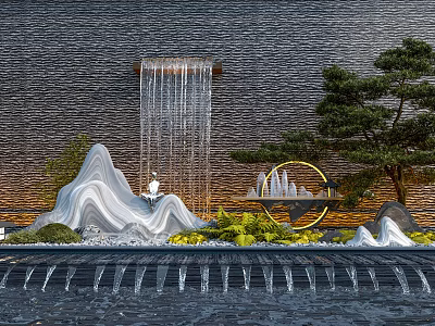 New Chinese style waterscape superimposed waterscape wall courtyard landscape wall entrance landscape wall 3d model