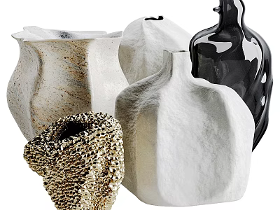 Modern Textured Ceramic Vessels With Diverse Shapes Matte And Glossy Finishes For Home Decor 3d model