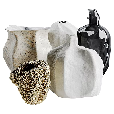 Modern Textured Ceramic Vessels With Diverse Shapes Matte And Glossy Finishes For Home Decor 3d model
