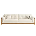 Modern Minimalist Beige Two Seater Sofa With Wooden Frame Soft Cushions And Black Patterned Pillow