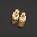 Brown Leather Platform Slippers With Faux Fur Trim And Soft Comfortable Sole