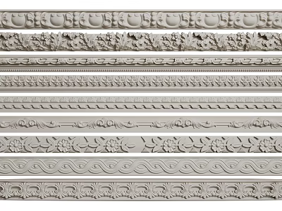 Decorative Plaster Moldings With Various Intricate Ornate Patterns For Interior Decoration 3d model