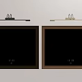 Wall Mounted Mirrors With Black And Brown Frames And Hanging Lights 3d model