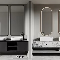 Modern Bathroom Interior Design With Double Washbasin And Marble Countertop Mirrors
