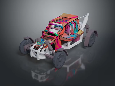 Colorful Off Road Vehicle Model Showcasing Exposed Frame Large Wheels And Complex Interior 3d model
