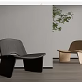 Modern Wooden Leisure Chairs In Dark And Light Design With Gray Wall And Green Plant
