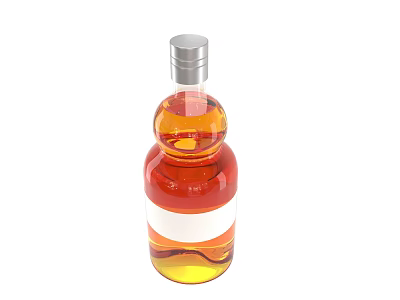 Fresh Orange Juice in Rounded Glass Bottle with Silver Cap and White Label 3d model