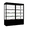 Commercial Display Refrigerator With Double Glass Doors Multiple Shelves And Black Exterior Design