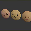 Yellow Round Cookies With Winking Smiling Laughing Faces And Shiny Reflection On Dark Background
