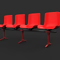 Four Red Public Chairs Connected in a Row with Black Frames