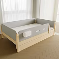 Modern Wooden Kids Bed With Grey Guardrails And Underbed Storage Drawers