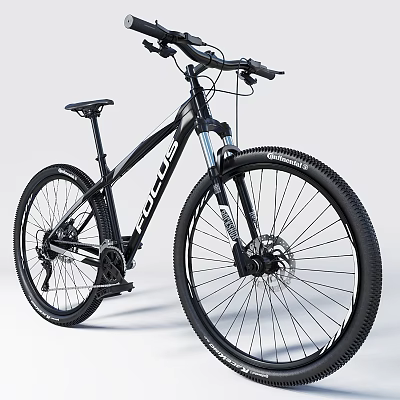 Black Focus Mountain Bike Featuring Suspension Fork Large Tires And Disc Brakes 3d model