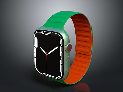 Smart Watch With Green Strap Orange Lining Square Dial And Black Screen 3d model