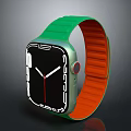 Smart Watch With Green Strap Orange Lining Square Dial And Black Screen 3d model