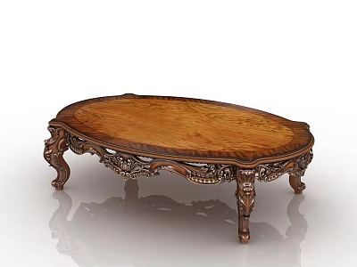 Ornate Wooden Oval Coffee Table With Intricate Carved Legs And Classic Design 3d model