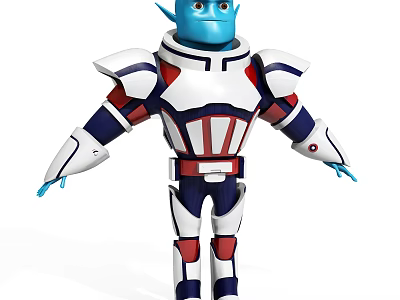 Blue Doll in White Red and Blue Armor Standing Pose with Blue Hands and Face 3d model