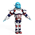 Blue Doll in White Red and Blue Armor Standing Pose with Blue Hands and Face
