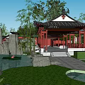 Traditional Chinese Garden Landscape With Pond Lotus Greenery And Architectural Pavilions
