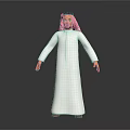 3D Game Movie Character In Traditional White Robe With Pink Headscarf And Black Agal
