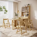 Cozy Wooden Dining Table Set With Four Chairs Storage Cabinet Green Plant Fruits And Lamp