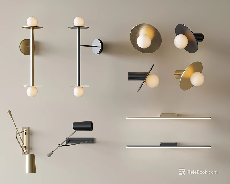 Modern Decorative Wall Lamps With Various Metal Frame And Spherical Bulb Designs 3d model 