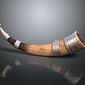 Handcrafted Wooden Horn With Intricate Metal Decorative Bands As Household Item