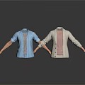 Mannequins Wearing Blue Shirt With Gray Inner And Beige Cardigan Over Pink Top