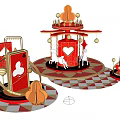 Decorative Carousel Display With Red Gold Accents Playing Card Elements And Geometric Floor 3d model