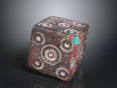 Decorative Dice With Circular Patterns And Textured Red Green Copper Surface On Black Background 3d model