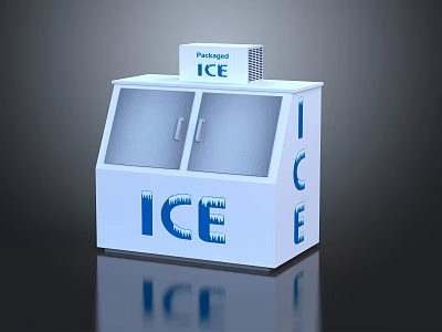 Refrigerated Ice Freezer Double Door with Transparent Glass and Blue ICE Lettering Design 3d model