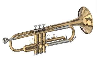 Shiny Golden Brass Trumpet Musical Instrument With Metal Valves And Bell Detail 3d model