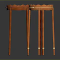 Three Red and Orange Garden Decorative Pedestal Tables with Scalloped Tops and Slender Legs
