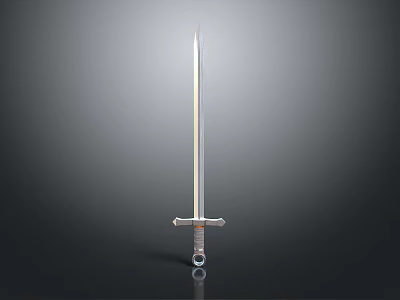 Medieval Sword With Steel Blade Ornate Hilt Guard Standing On Dark Background With Reflection 3d model