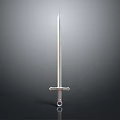 Medieval Sword With Steel Blade Ornate Hilt Guard Standing On Dark Background With Reflection