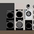 Modern Front Load Washing Machines In Gray White With Stackable Design And Storage Cabinets 3d model