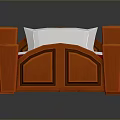Red Wooden Bed With White Pillow And Red Bedspread Featuring White Patterns