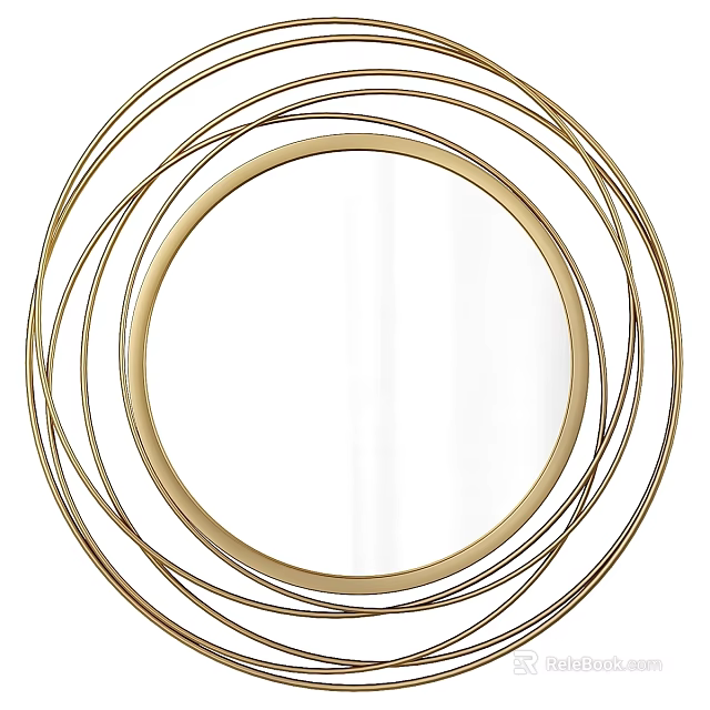 Modern Decorative Golden Circular Mirror with Multiple Rings Frame Design 3d model 