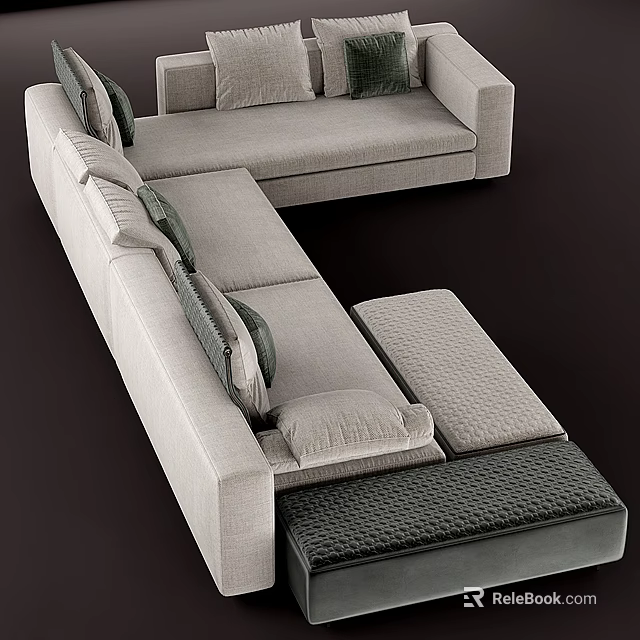 Light Gray Sectional Sofa Upholstered With Multiple Cushions Modern Design And Chaise Lounge 3d model