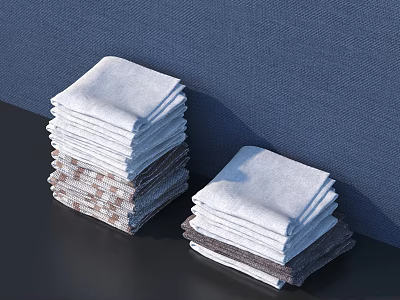 Soft Light Colored Towels Neatly Stacked On Dark Surface With Blue Textured Background 3d model