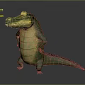 Cartoon Style Green Crocodile With Yellow Belly Standing Pose And Sharp Teeth 3d model