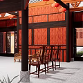Ancient Chinese Architecture With Traditional Curved Roofs Yellow Walls And Red Gates