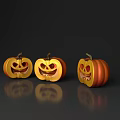 Halloween Decorative Ornament Set With Three Shiny Carved Smile Face Pumpkins