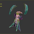 Fantasy Character And Mythical Creature With Red Hair Green And Gold Outfit And Decorative Hat