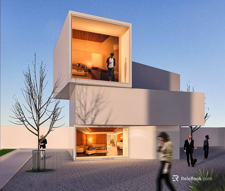 Modern Detached Villa Exterior Design With Two Story Structure And Large Glass Windows 3d model 
