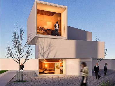 Modern Detached Villa Exterior Design With Two Story Structure And Large Glass Windows 3d model
