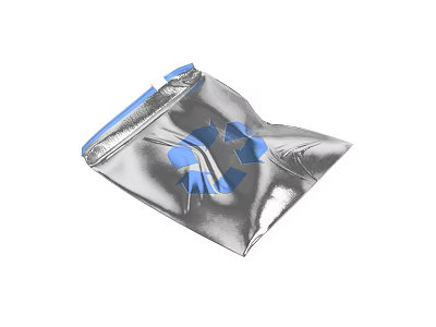 Eco Friendly Tableware Set in Silver Pouch with Blue Recycling Symbol 3d model