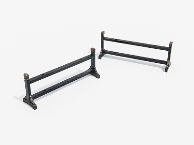 Two Black Metal Railings With Decorative Ends And Sturdy Brackets 3d model
