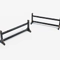 Two Black Metal Railings With Decorative Ends And Sturdy Brackets