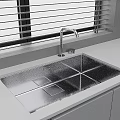 Sleek Stainless Steel Washbasin with Modern Faucet and Window Blinds Design